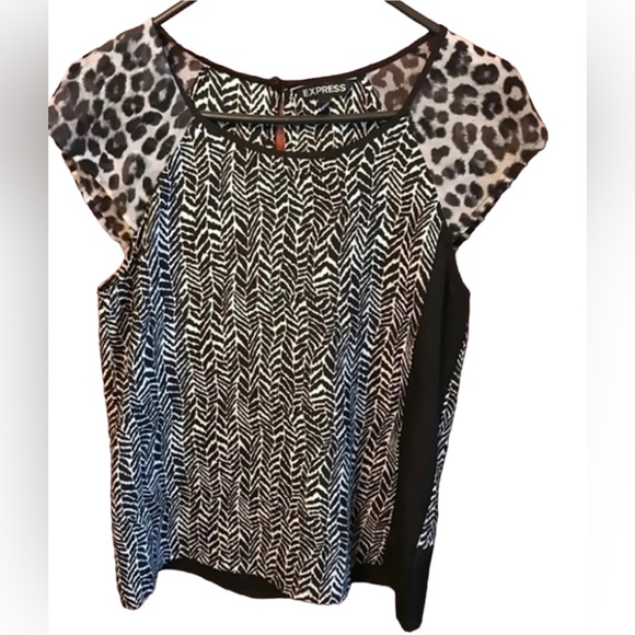 Express cap sleeved career blouse sheer lightweight with animal print size xs - Picture 1 of 5